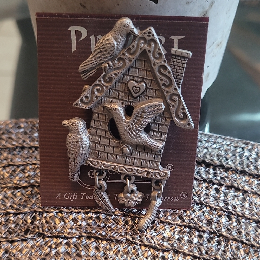 Silver Birdhouse Brooch
